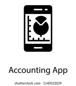 A smartphone having pie chart graphic, accounting app depiction 