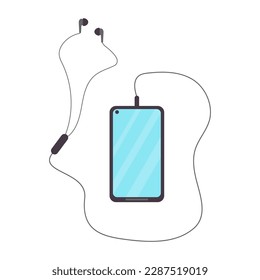 Smartphone with headphones. Flat vector illustration. 