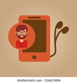 smartphone and headphones man hipster vector illustration eps 10