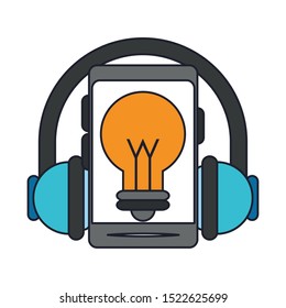 smartphone and headphones over white background, vector illustration