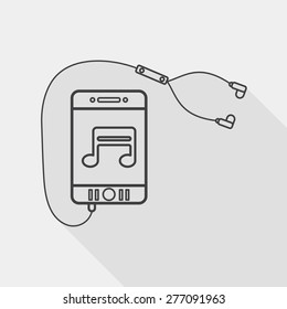 smartphone and headset flat icon with long shadow, line icon