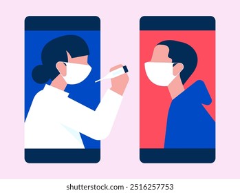 Smartphone health care. Customers are seeing doctors on mobile. minimal vector illustration.