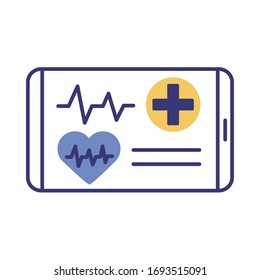 smartphone with heart cardio health online line style vector illustration design