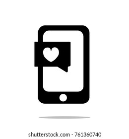 Smartphone with heart chat icon flat style isolated on white background for your web site design, logo, app, UI. Vector illustration, EPS10.
