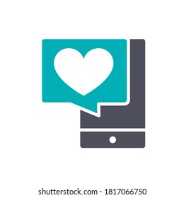 Smartphone with heart colored icon. Customer review, love message, rating, like, testimonial symbol