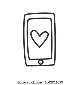 Smartphone with heart daily sticker line style icon design, Cellphone mobile digital and phone theme Vector illustration
