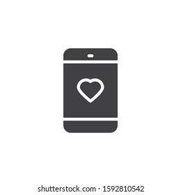 Smartphone with heart display vector icon. filled flat sign for mobile concept and web design. Mobile phone with heart on screen glyph icon. Symbol, logo illustration. Vector graphics