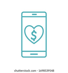 smartphone with heart as donation symbol line style icon design of Humanity help cooperation together unity support covid 19 theme Vector illustration