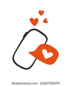 Smartphone with heart emoji message. Vector flat cartoon illustration.