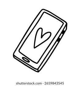 Smartphone con un Clipart de Vector doodle dibujado a mano en el corazón