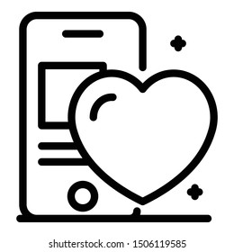 Smartphone and heart health icon. Outline smartphone and heart health vector icon for web design isolated on white background