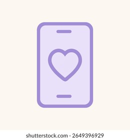 Smartphone with heart icon in minimalist purple style – Gen Z mobile love message vector, social media concept, digital connection, dating, and communication design