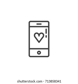 Smartphone with heart icon vector, filled flat sign, solid pictogram isolated on white. Charity symbol, logo illustration
