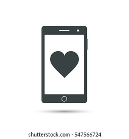 Smartphone with heart icon, vector isolated illustration.