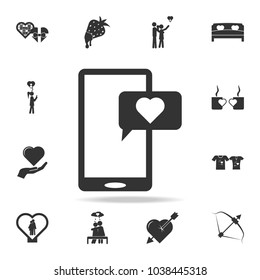 Smartphone with heart message icon. Detailed set of signs and elements of love icons. Premium quality graphic design. One of the collection icons for websites on white background