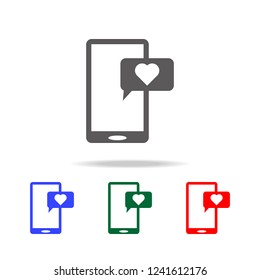 Smartphone with heart message icon. Elements of love in multi colored icons. Premium quality graphic design icon. Simple icon for websites, web design, mobile app, info graphics