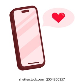 Smartphone with a heart message. Valentine's Day illustration in flat style. Isolated on white background