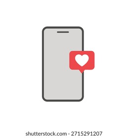 Smartphone con la notificación del corazón para el App de citas
