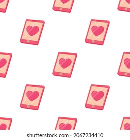 Smartphone with heart pattern seamless background texture repeat wallpaper geometric vector