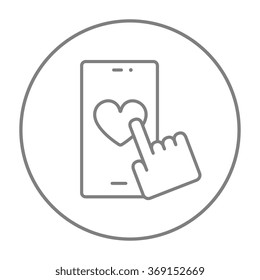Smartphone with heart sign line icon.