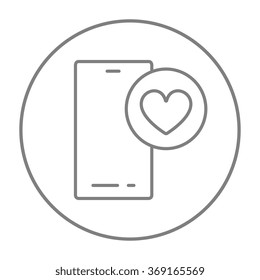 Smartphone with heart sign line icon.