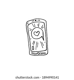 Smartphone with a heart sketch vector illustration on white background