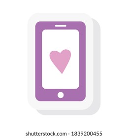 Smartphone con pegatinas para el corazón y diseño de iconos de estilo plano, teléfono móvil digital y tema del teléfono Ilustración vectorial
