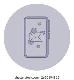 Smartphone com símbolos de coração em torno do envelope. Recebendo conceito de mensagens afetuosas. Ideal para temas românticos e comunicação digital