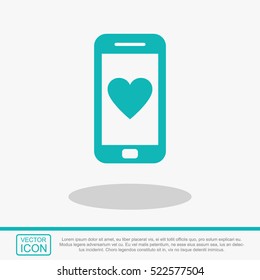 Smartphone with heart vector icon.