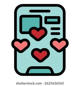 Smartphone com corações que emergem da tela representando a atenção das mídias sociais