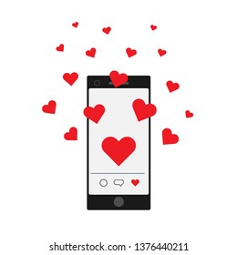 Smartphone with hearts flying. Receiving love message on phone