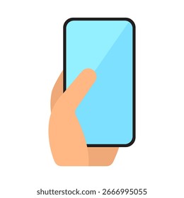 Smartphone in der Hand mit Bildschirmanzeige gehalten. Perfekt für mobile App-Icons, UI, UX-Design oder moderne Technologiekonzepte. Realistische Hand, die Smartphone-Szene hält