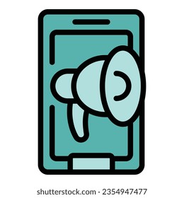Smartphone help icon outline vector. Social review. Media mental color flat