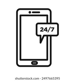 Smartphone Ayuda y icono de Asistencia Vector de arte de línea negra