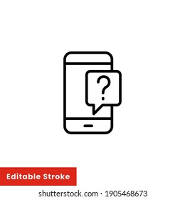 Smartphone, Help and Support icon. Mobile Phone Online with Question Mark. Line Vector illustration. Design on white background. Editable Stroke EPS 10
