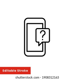 Smartphone, Help and Support icon. Mobile Phone Online with Question Mark. Line Vector illustration. Design on white background. Editable Stroke EPS 10