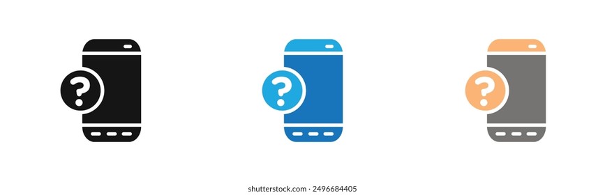 Smartphone Help and Support icon outline collection or set in black and white