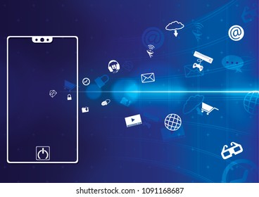 smartphone hi technology background draw  apps icon into smartphone