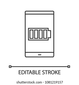 Smartphone high battery linear icon. Thin line illustration. Battery charging. Contour symbol. Vector isolated outline drawing. Editable stroke