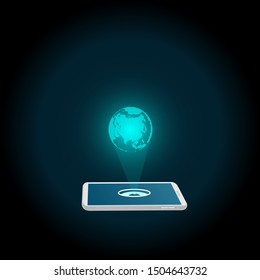 Smartphone. High technology, hologram of the globe. Vector illustration