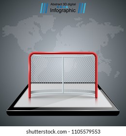 Smartphone, hockey game, hockey gates icons Vector eps 10
