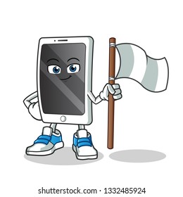 smartphone holding flag mascot vector cartoon illustration