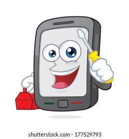 Smartphone holding a screwdriver and a toolbox
