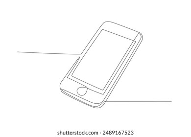 Smartphone con Botón casero. Concepto de tecnología digital dibujo de una línea