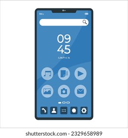Smartphone home screen interface vector fluid template. Mobile app page pink and blue gradient design layout. Cellphone desktop screen with wavy bubbles. Application UI. Phone homescreen display. 1906