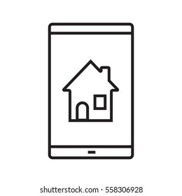 Smartphone home screen linear icon. Thin line illustration. Smart phone with house contour symbol. Vector isolated outline drawing