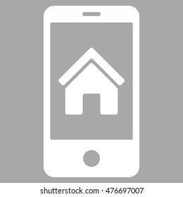 Smartphone Homepage icon. Vector style is flat iconic symbol, white color, silver background.