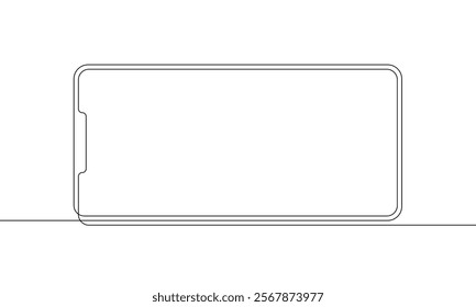 Smartphone horizontal screen continuous one line drawing clear design, Black and white vector minimalistic linear illustration isolated, Mobile phone mockup line art