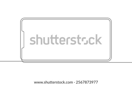 Smartphone horizontal screen continuous one line drawing clear design, Black and white vector minimalistic linear illustration isolated, Mobile phone mockup line art