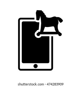 smartphone horse cyber security system protection silhouette icon. Flat and Isolated design. Vector illustration